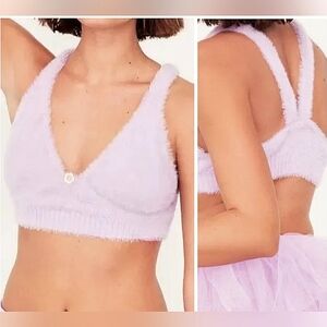 Nwt For Love and Lemons Devon Lilac Soft Fuzzy Knit Bra Crop Top Bralette